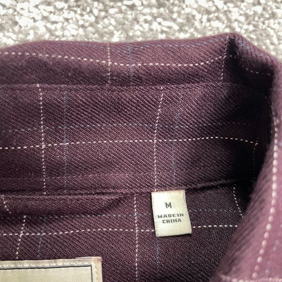 7 Diamonds Aspen Flannel Button Down Shirt Mens Medium Plaid Dark Red Casual Top - Picture 4 of 14